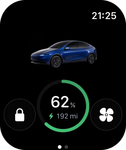 The Niko Apple Watch app showing the car's charge and controls.